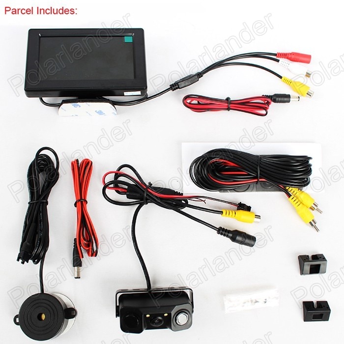 3 in 1 LED Car auto reverse camera Parking Sensor Rear View Parking Camera 2 Sensors Indicator Bi Bi Alarm 4.3 inch HD monitor
