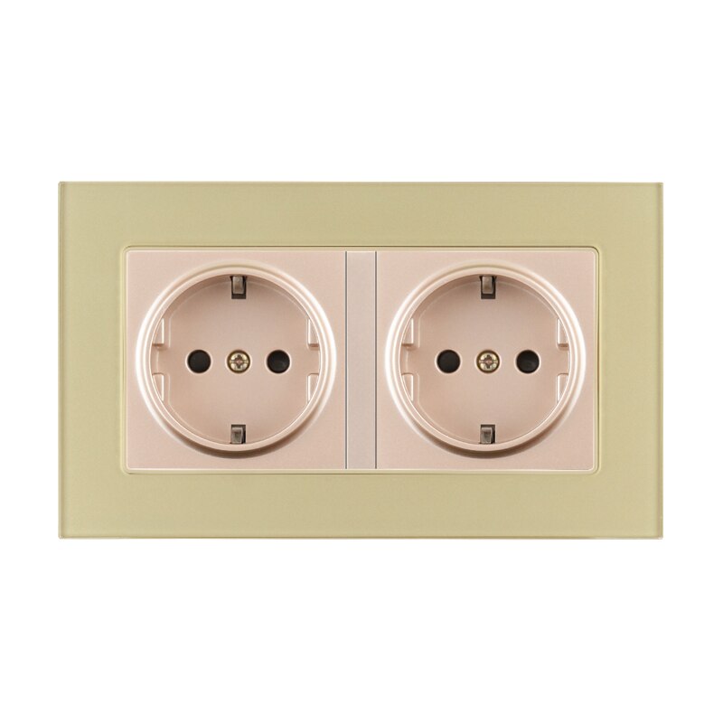 16A EU DE Plug Power Socket Wall Outlet Double Triple Quadruple Socket Gold Glass Frame Russia Spain 86 146 172 258 344 Type: 146mm-86mm