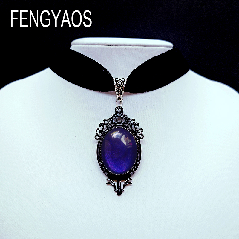 Gargantilla gótica con camafeo de vampiro, collar de terciopelo para mujer, joyería de brujería pagana a la para niñas