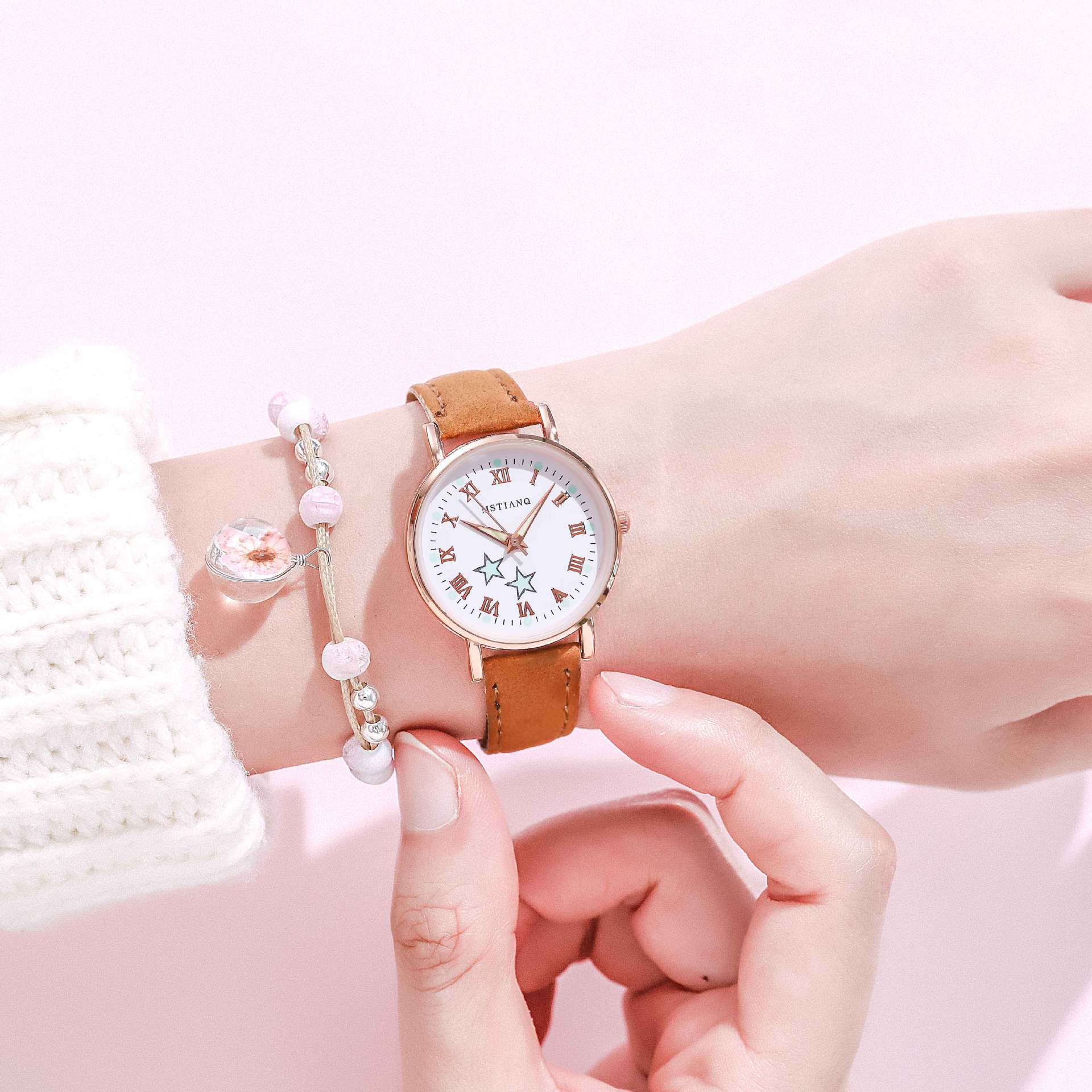 Simple Ladies Wrist Watches Luminous Women Watches Casual Leather Strap Quartz Watch Clock Montre Femme Relogio Feminino: Coffee (no bracelet)