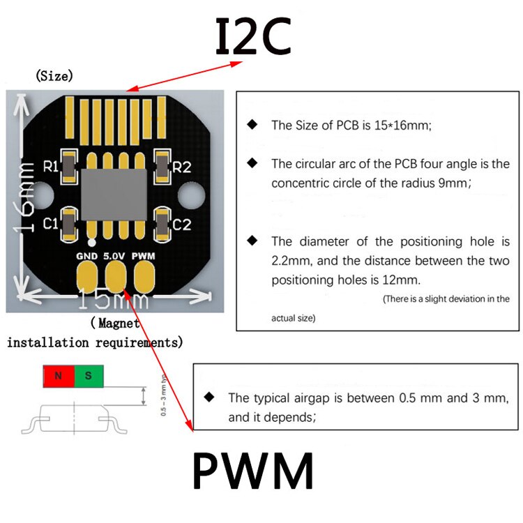 AS5600 Absolute Value Encoder PWM I2C Port High Precision 12 Bit Brushless Gimbal Motor Encoder