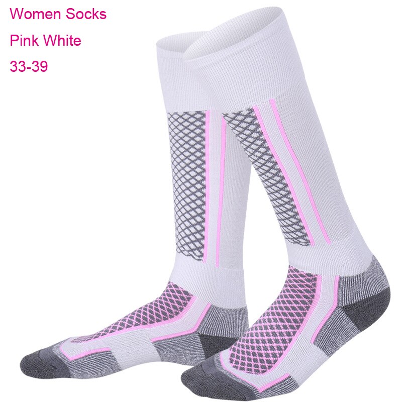 Mounchain Vrouwen/Man Kids Winter Ski Sneeuw Sport Sokken Thermische Lange Ski Sneeuw Wandelen Wandelen Sport Handdoek Sokken Gratis size: women pink white