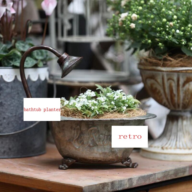 small retro vintage zinc handcrafted bathtub plant pot