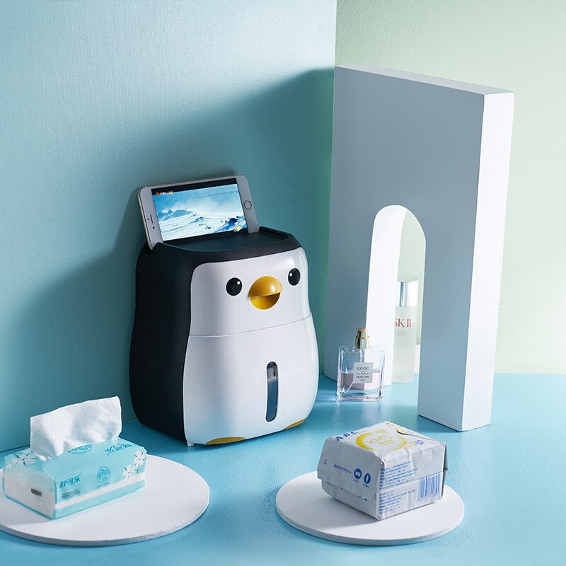 Penguin Toilet Paper Holder Portable Waterproof Wall Mounted Storage Box Tray Tissue Box Organizer Bathroom Accessories