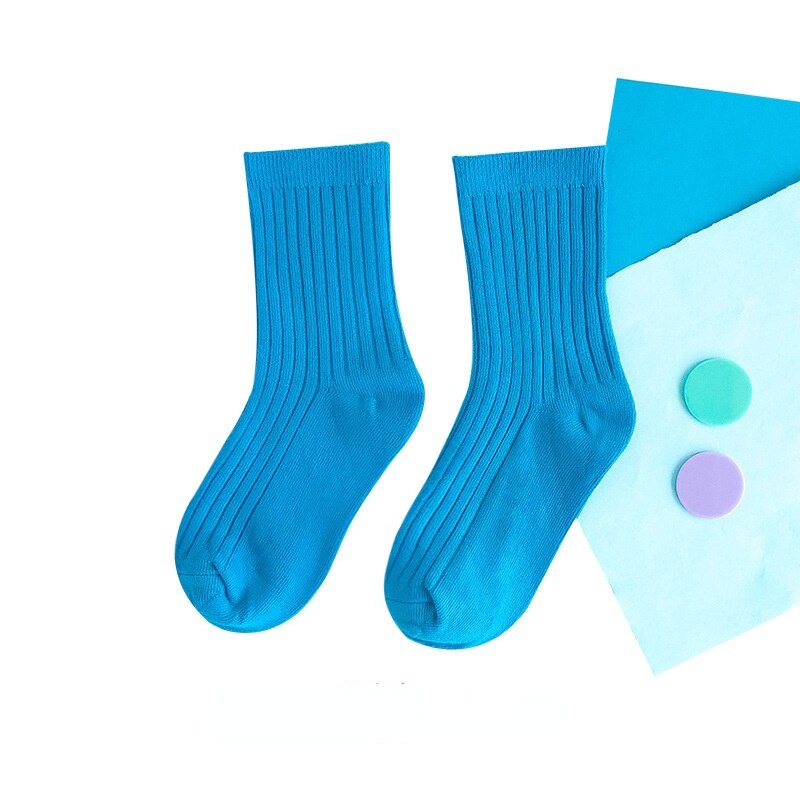 1-12 Y calzini per bambini ragazza bambini ragazzo calzini per bambini Color caramella calzini morbidi a doppio ago in cotone calzini simpatici calzini tinta unita: Blue / M(3-5 years old)