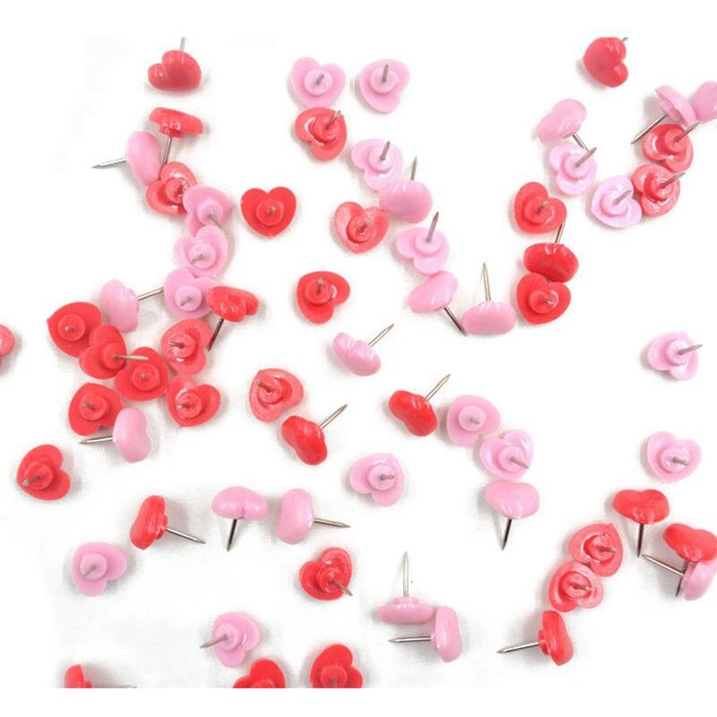 100Pcs Hart Vorm Plastic Kurk Boord Veiligheid Gekleurde Push Pins Punaise-50 Stuks Roze & H50pcs Rood