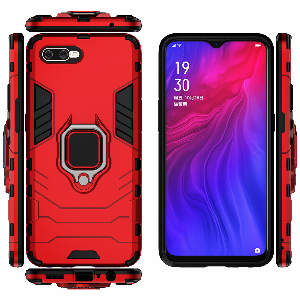 Voor Oppo Reno Een Case Shockproof Ring Stand Bumper Siliconen + Pc Telefoon Back Cover Reno Een CPH1983 Cover Voor oppo Reno Een Renoa 6.4&quot;: For OPPO Reno A / Red