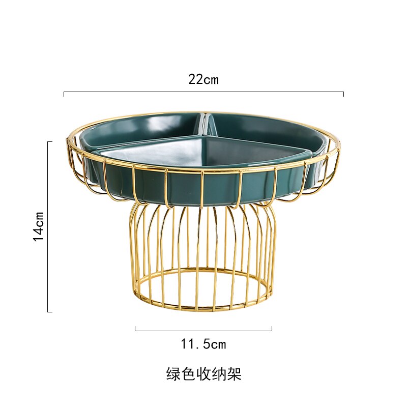 Prato de frutas de cerâmica com pés altos, cesta de frutas de ferro com três grades, prato de doces para casa, bandeja de lanche, decoração, utensílios de mesa: green