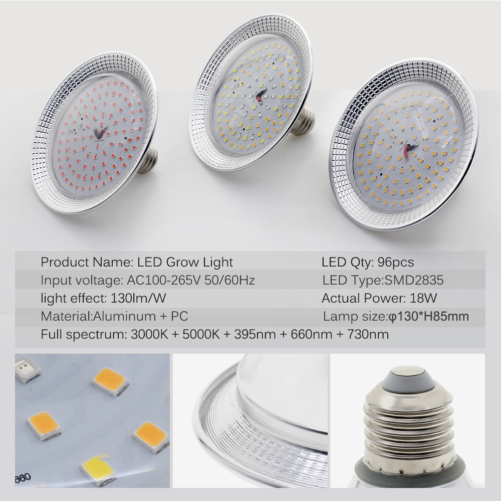 E27 18 W Vollspektrum-LED-Wachstumslicht, sonnenähnliche Phytolamp-Glühbirne für Pflanzen, Blumen, Gewächshaus, Zelt, Hydrokultur