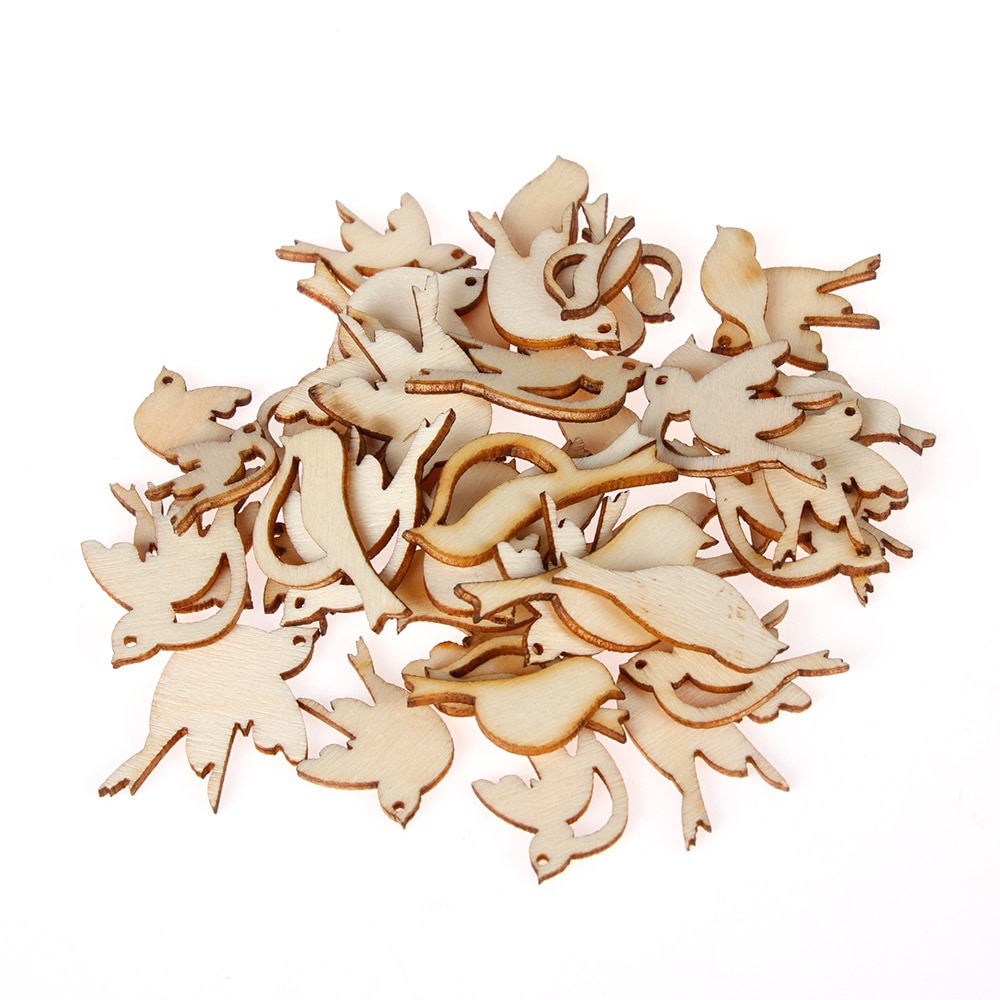 50PCS/set Mixed Birds Shape Wooden Craft Scrapbooking Handmade Slices Decoration Embellishments DIY