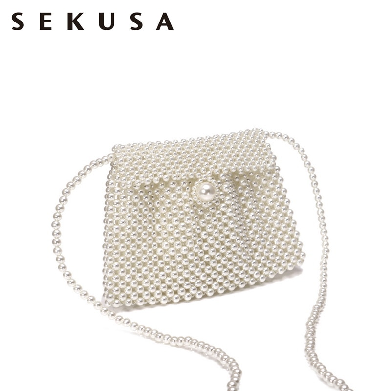 Brand Hand-woven Pearl Bags Lady Beaded Shoulder Bag Women Party Vintage Handbag Ins Small Flap Bag Mini Cross body Bag