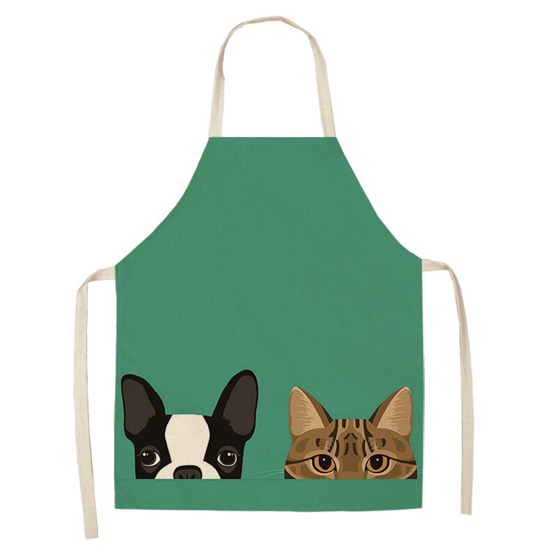 1Stck Nette Karikatur Hund Katze Gedruckt Küche Schürzen Baumwolle Leinen Hause Kochen Backen Kaffee Einkaufen Reinigung Zubehör 53*65cm: H