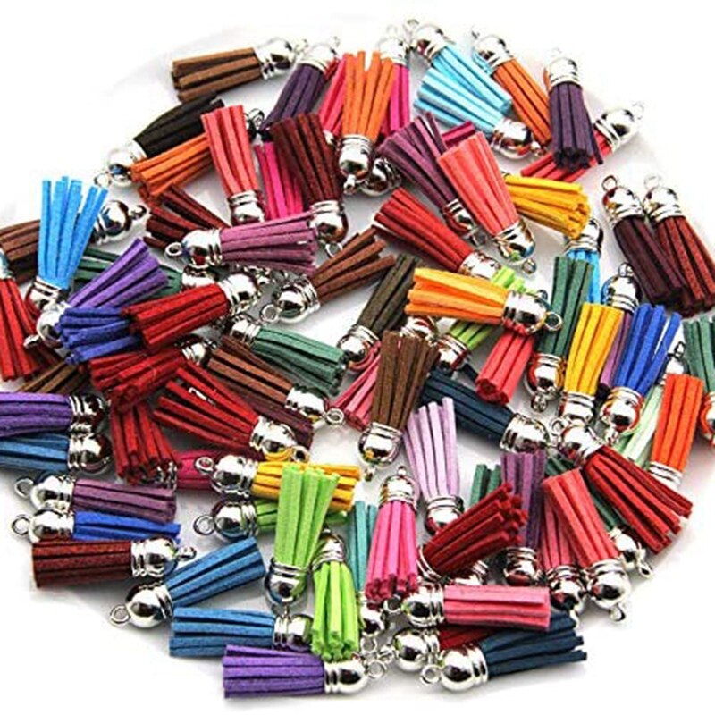 Set van 140 kwastjes sleutelhangers voor doe-het-zelf leren hangers, sleutelhangers en acryl sieradenaccessoires.
