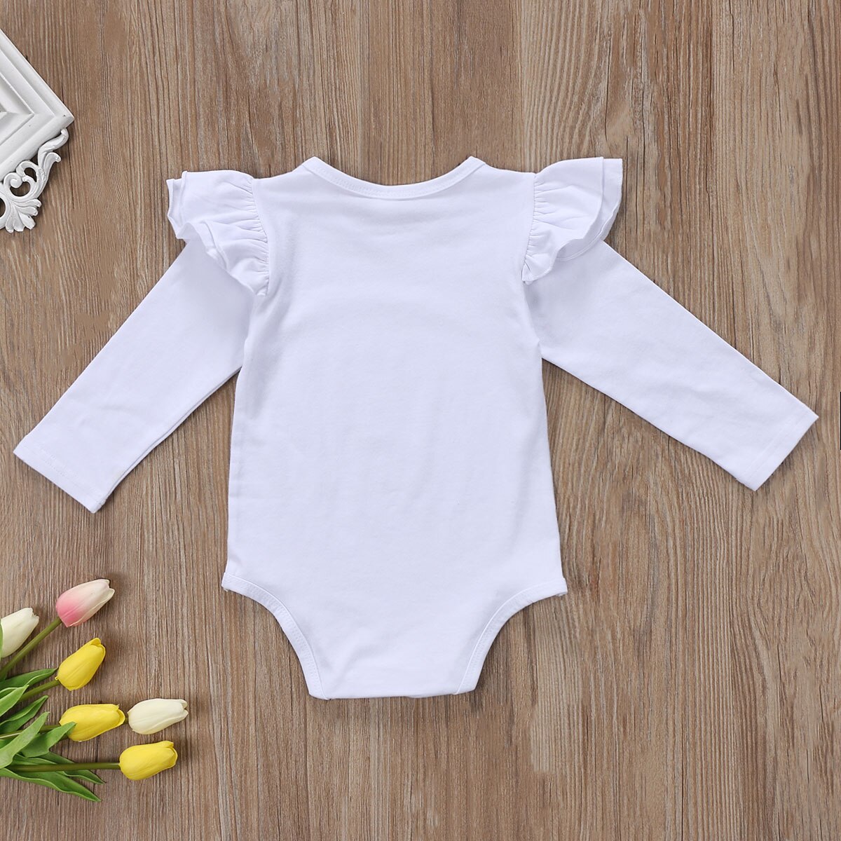 Sød nyfødt baby pige langærmet flæser bodysuit jumpsuit hvid ren sort outfit tøj 0-18m
