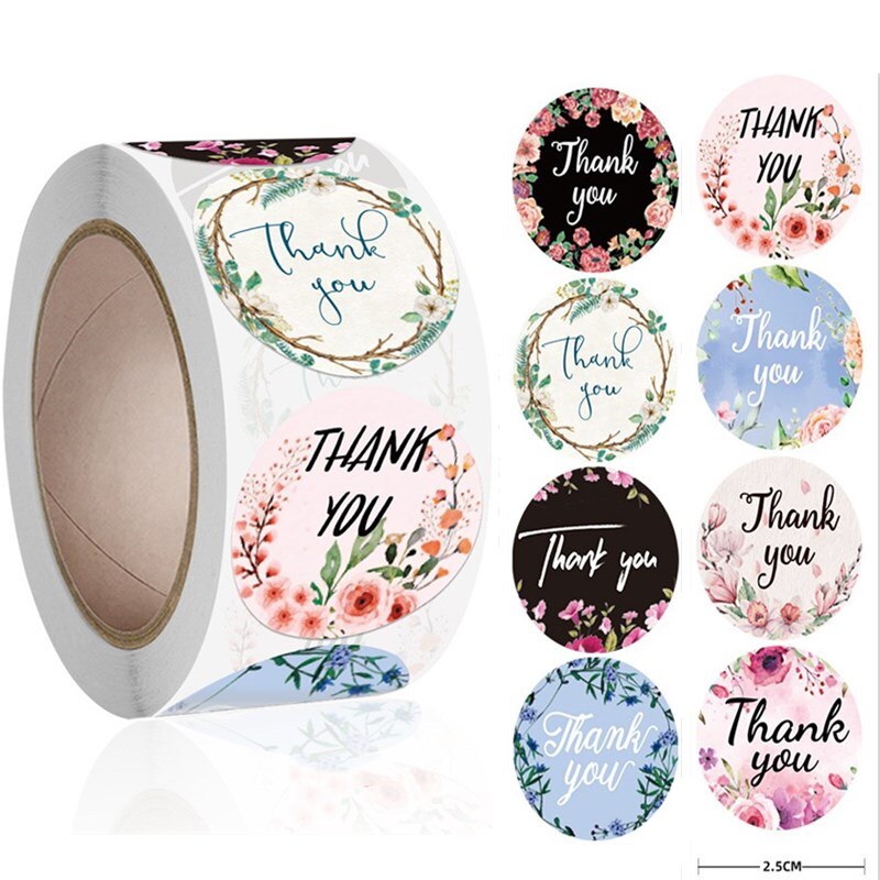 Thank You Flowers Sticker Paper Labels Round Reward scrapbooking Stickers Wedding Party decor Envelope Seals Stickers Stationery