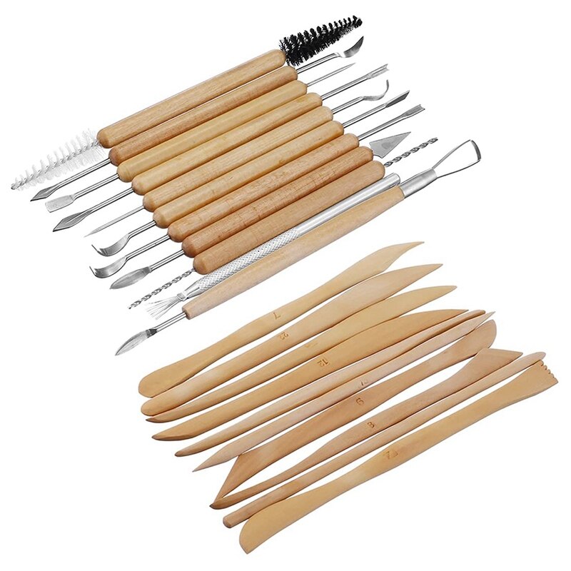 33Pcs Ceramic Clay Tools Set Polymer Clay Tools Pottery Tools Set Wooden Pottery Sculpting Clay Cleaning Tool Set