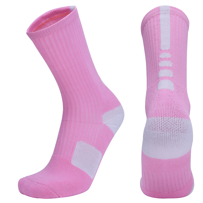 Brothock basketball socks elite socks thickening long high tube stocking thick towel sweat-absorbent breathable sports socks: Pink / L 40-45