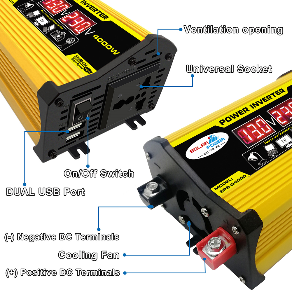 4000w auto-stroomomvormers  dc 12v naar  ac 220v 110v laadadapter omvormer dubbele 2 usb led digitale spanningsweergave auto-accessoires