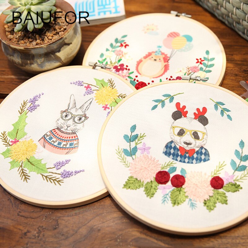 Diy Lint Borduren Voor Beginner Handwerkpakketten Kruissteek Cartoon Herten Kat Vos Konijn Panda Handgemaakte Wall Art Decor