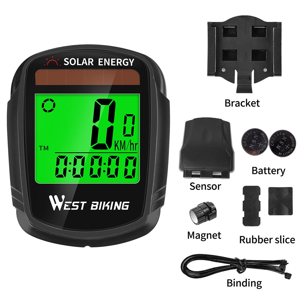 WEST BIKING Computer Wireless Waterproof MTB Bike Odometer Solar Energy Stopwatch With Backlight Cycling Speedometer Computer