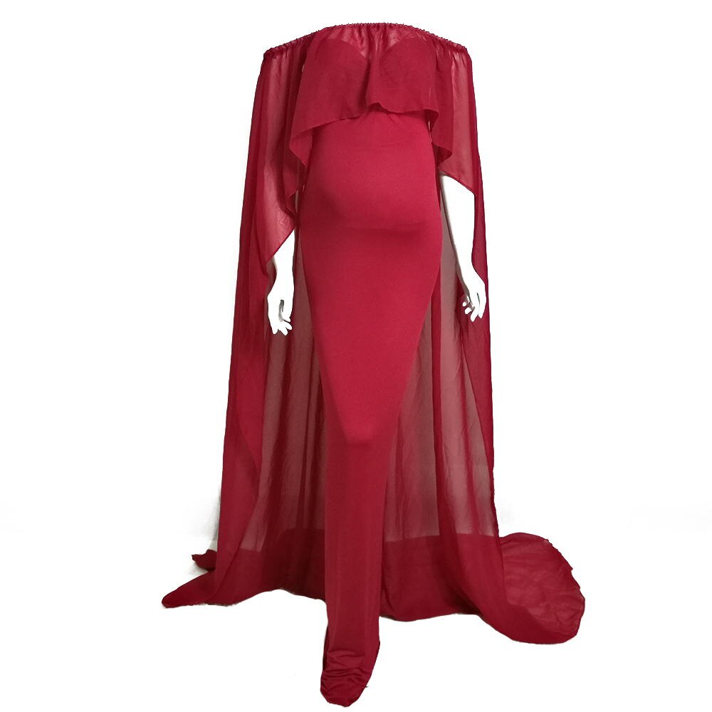 Barsel maxikjoler gravid tøj skinnende bælte barsel tøj lang kjole til gravide fotografering rekvisitter: Sæt rødvin