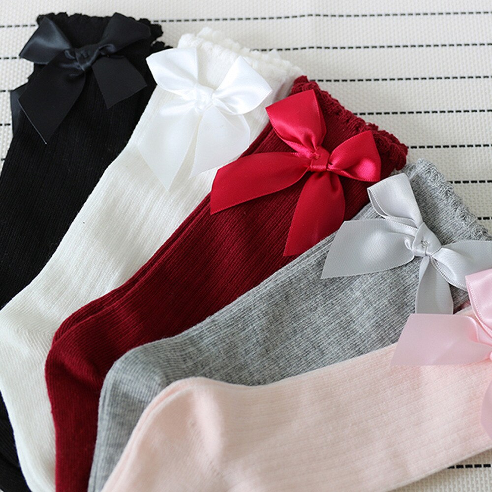 Kids Toddlers Girls Big Bow Knee High Long Soft Cotton Lace Baby Socks Kids girls stocking skarpetki dla dzieci calcetines