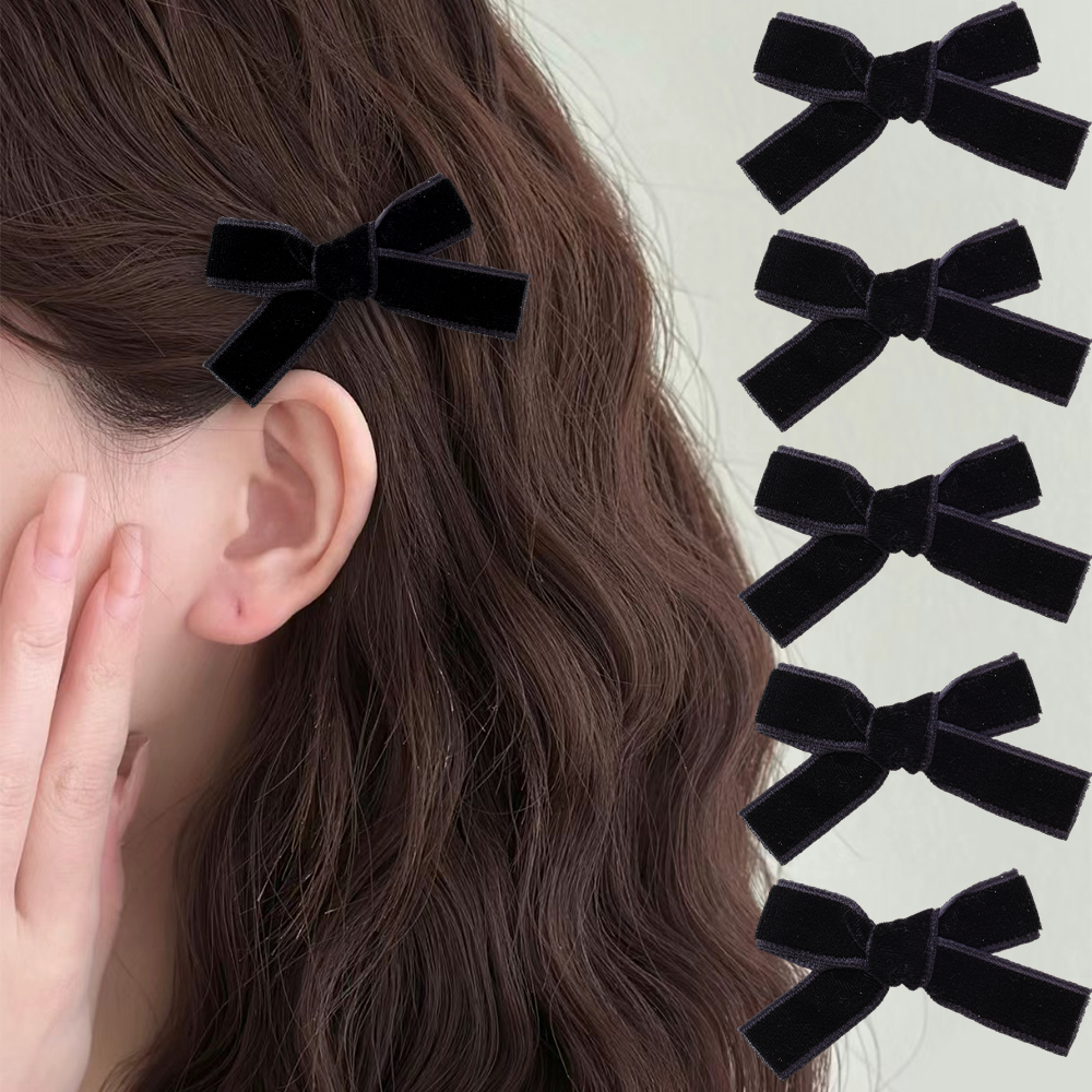 Francês retro preto veludo bowknot fita grampo de cabelo menina pequena hairpin bobby pin meninas arco presilhas doce headwear acessórios