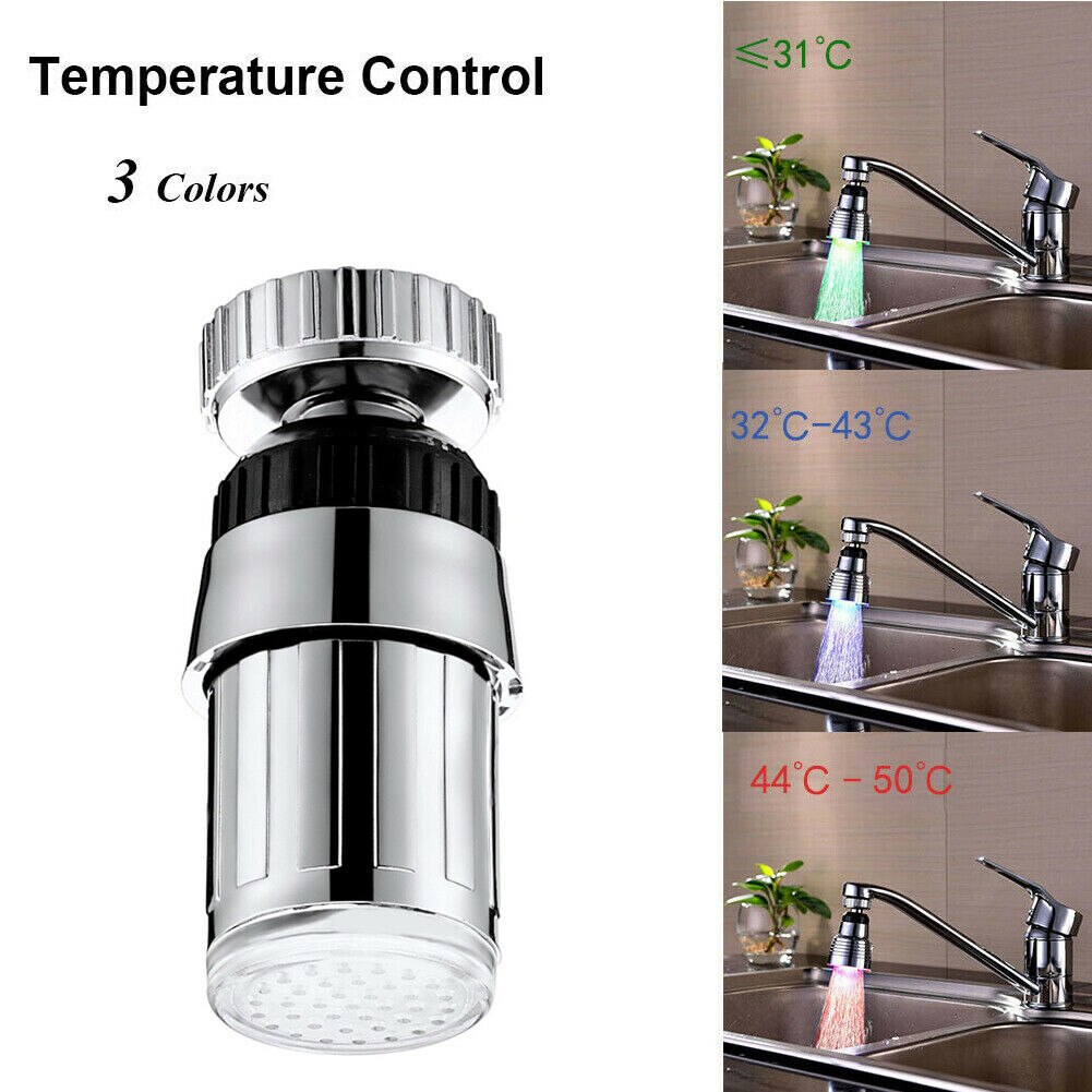 Family Bathroom Kitchen LED Faucet Mixer Tap Nozzle Water Temperature Control Sensor 360°Swivel Faucet Extender: Temperature Color