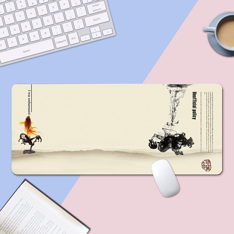 Ink painting mouse pad black and white gray three-color office computer non-slip mouse pad extra long table mat