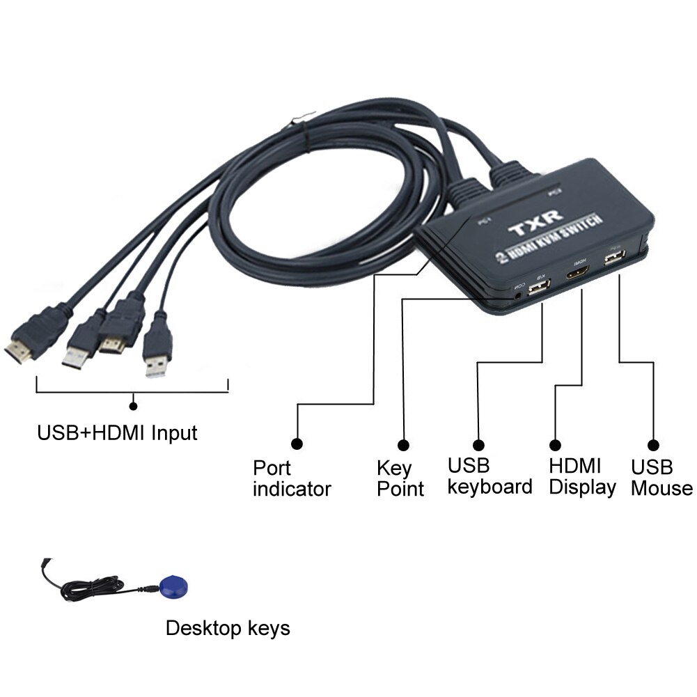 2- port hdmi tastaturmus med kabler knap tilbehør splitter box plug and play usb desktop controller computer kvm switch