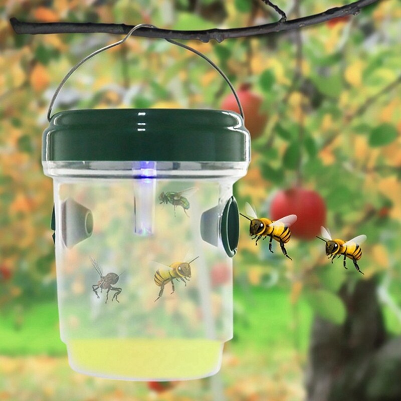 2 Pack Solar Wasp Traps Outdoor, Solar Powered Wasp Cather Hanging With Light, Reusable Bee Trap Catcher For Hornets
