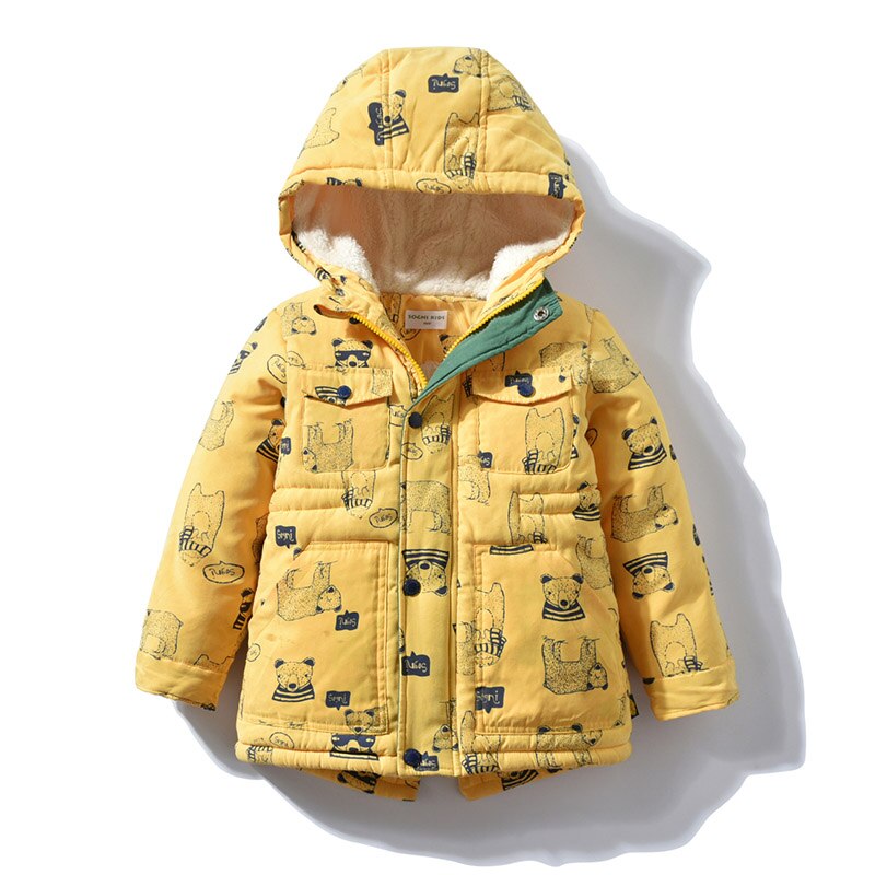 Teenage stor dreng vinterjakke børns gul bjørn hættetrøje overtøj børn tykkere varm frakke til drenge 4 6 8 10 12 14 år: 9