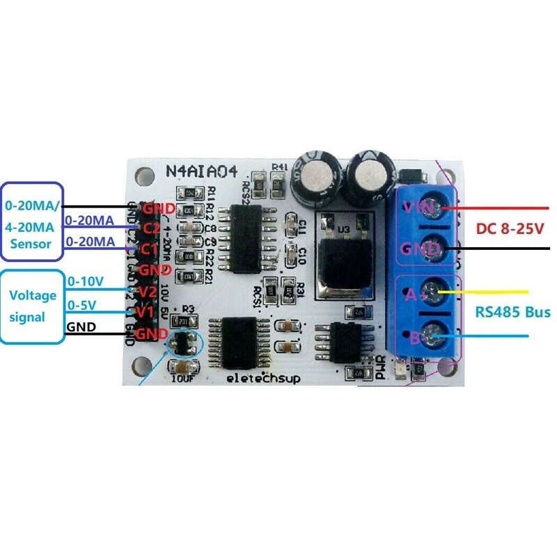 Dc 12V 4-20MA 0-5V 0-10V Voltage Signaal Acquisitie RS485 Modbus Rtu Module