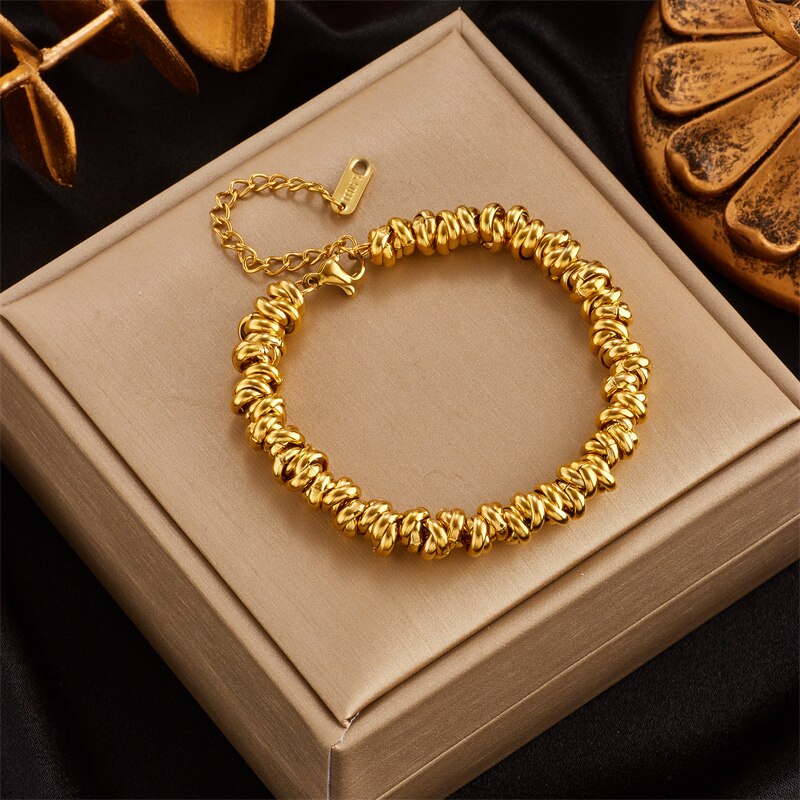 DIEYURO 316L Edelstahl Gold Farbe Ringförmigkeit Armbinde Für Frauen 2022 Luxus Mädchen Körper Schmuck