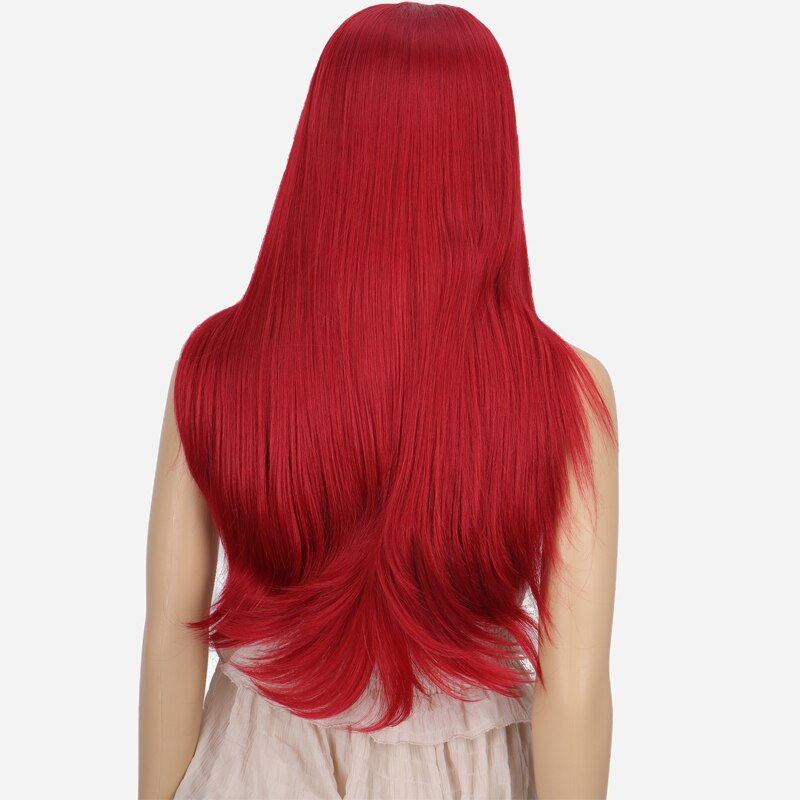 DIANQI 24"long straight synthetic lace front wig heat resistant fiber natural red color daily wearing wigs
