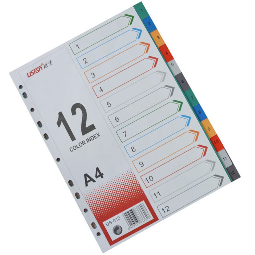12Pcs Page Divider Colorful Classification Page Tab for Notebook Memo (A4)