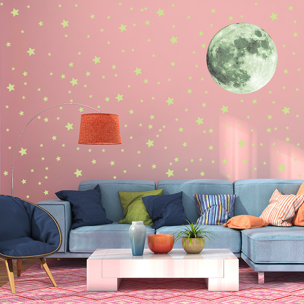 20cm Luminous Moon Star 3D Wall Sticker For Kids Room Living Room Bedroom Decoration Home Decals Glow In The Dark Wall Stickers