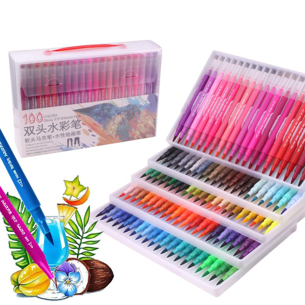 48/100 Kleuren Dual Brush Pen Set Aquarel Art Markers Met Dubbelzijdig Tips, Heldere En Levendige Kleuren