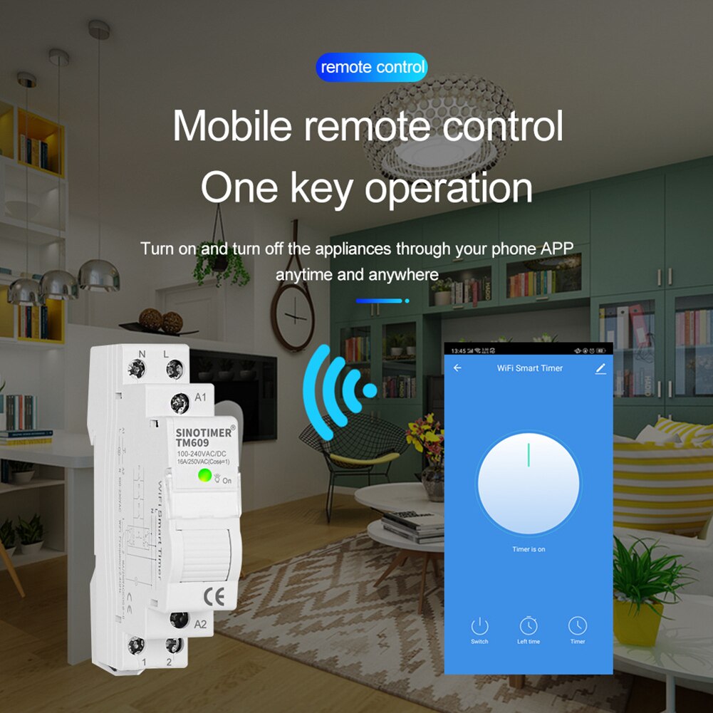 TM609 Smart Wireless Remote Control WiFi Timer 100-240V 16A Rail Timer Switch Household WiFi Timer Works with Tuya APP