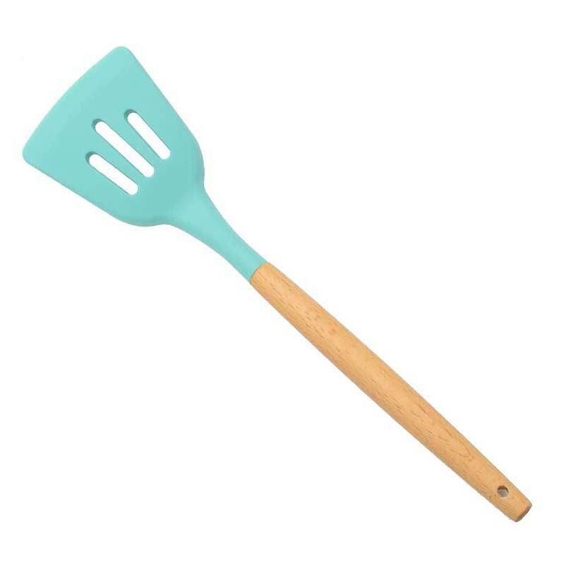 Mint Green Kitchen Utensil Non-Stick Wood Handle Cooking Utensil Premium Silicone Material Baking Spatula Spoon Kitchen Supplies: 4