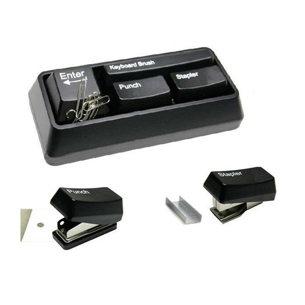 Novelty keyboard stationary set as office stationary supplies , stapler / puncher / keyboard brush / clip adsorption