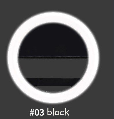 Led selfie ring nyhedslys batteri modeller ring klip til mobiltelefon fotolampe anel de luz para cellular baggrundsbelysning til telefon: Sort