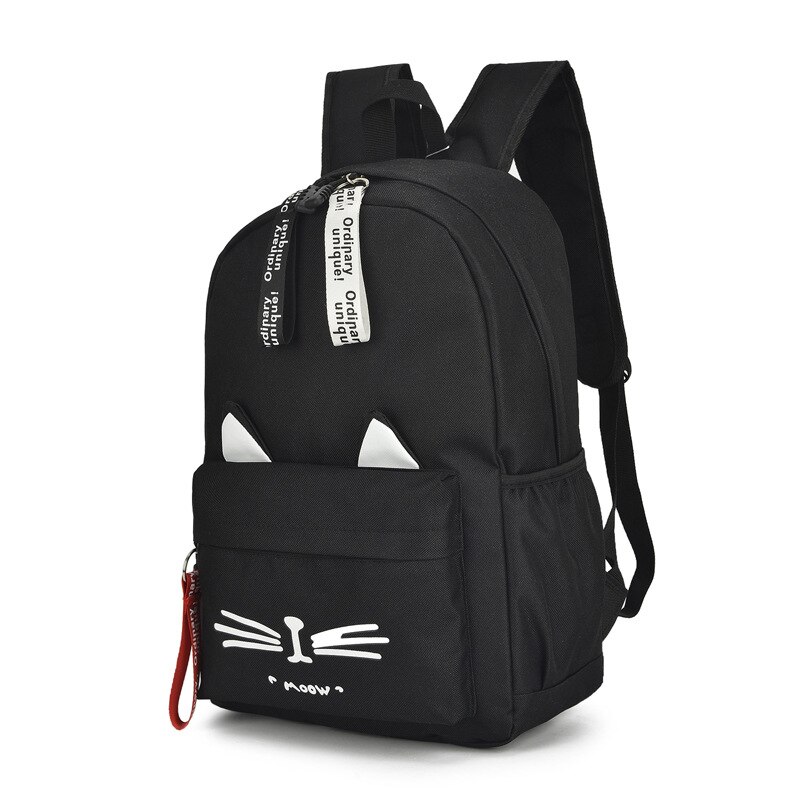 Beide Schouders Meisjes Rugzak Mooie Kat Oren Student Kinderen Schooltassen Voor Jongens Bag Kids Mochila Escolar Cartable Enfant: Black