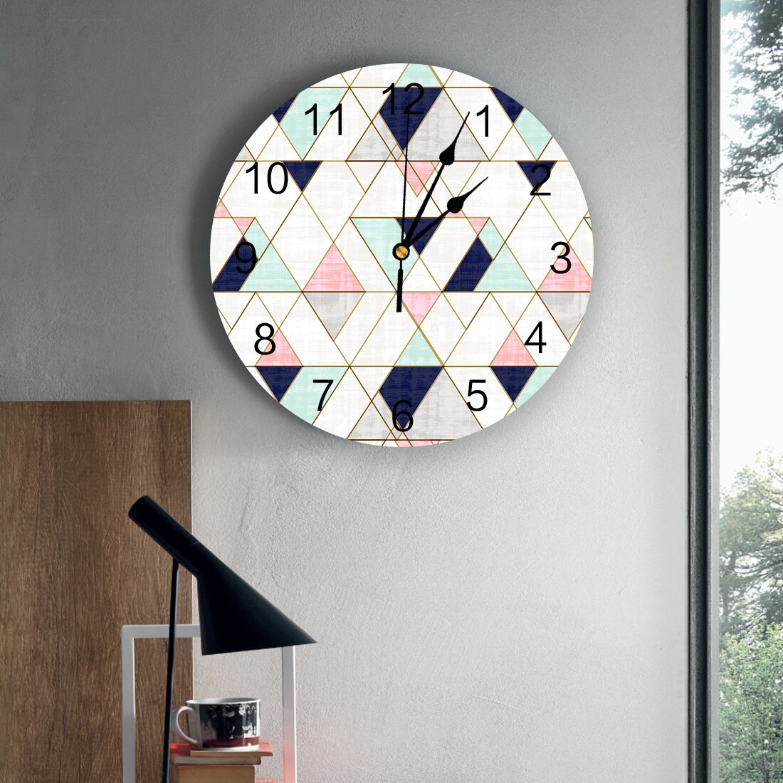 Triangles Navy blue Wall Clock Home Decor Bedroom Silent Oclock Watch Wall Digital Clock Wall Clock for Kids Rooms