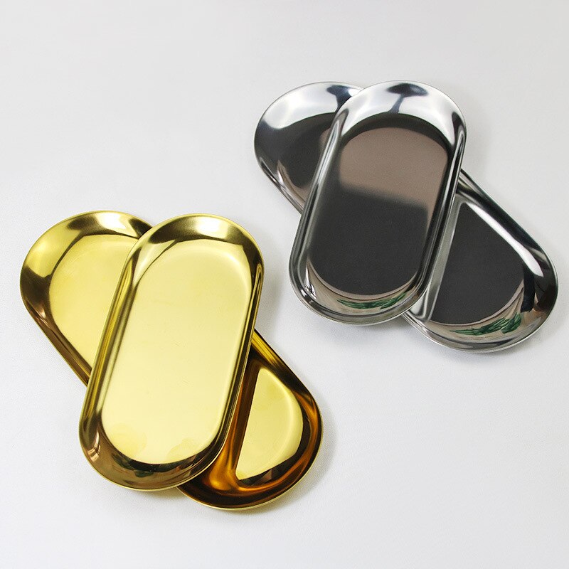 Style nordique ovale bijoux stockage plateau de service plateau en acier inoxydable plateau de nourriture stockage en métal or décoration organisateur de la maison