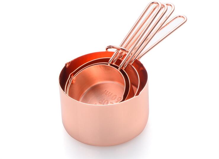 Taza de medición de acero inoxidable cobre plateado oro rosa accesorios de cocina hornear Bartending cuchara de medición herramienta de cocina OK 1145