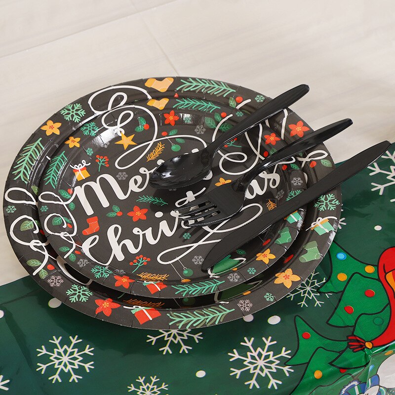 Juego de vajilla desechable para de Feliz Navidad, platos de papel, taza, decoración para la mesa de Navidad para el hogar, decoraciones para de navidad
