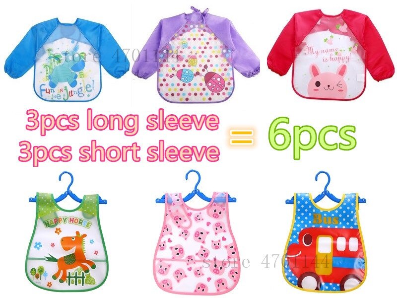 6 teile/satz Nette Baby Wasserdicht Langarm Schürze freundlicher Fütterung Kittel Lätzchen Spuck Kleidung Weiche essen Kleinkind EVA Lätzchen Spuck tücher: E--3Stck und 3Stck