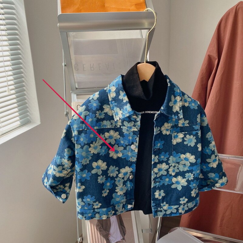 2021 stile coreano nuovo autunno bambini ragazze ragazzi cappotto blu Jacquard tessuto maniche lunghe giacca di jeans bambini moda calda Top E022: 90cm 2Year