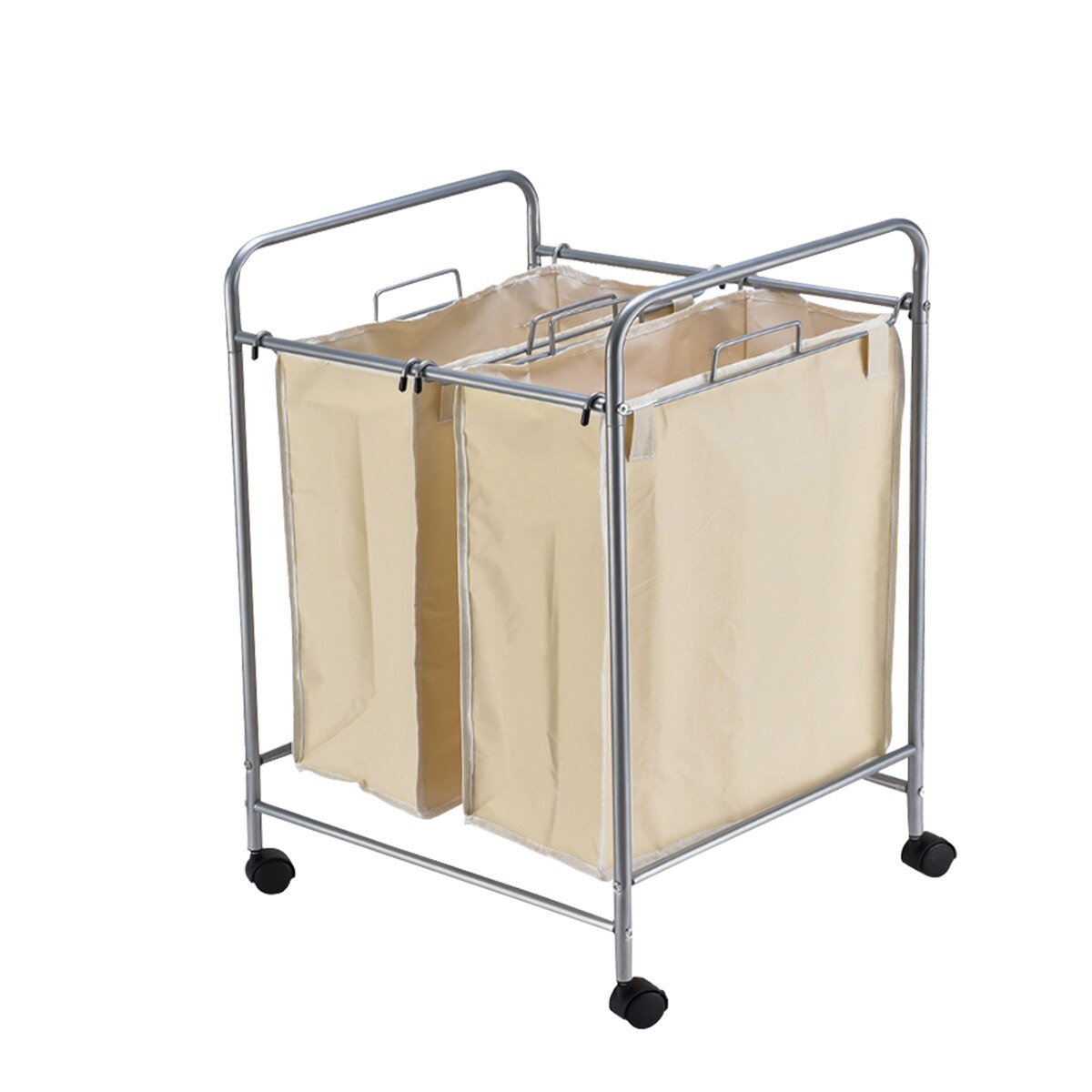 Large Rolling Laundry Basket Organizer 2 Grid Large Laundry Hamper Bin Waterproof Laundry Bags For Dirty Clothes Storage Box: Beige